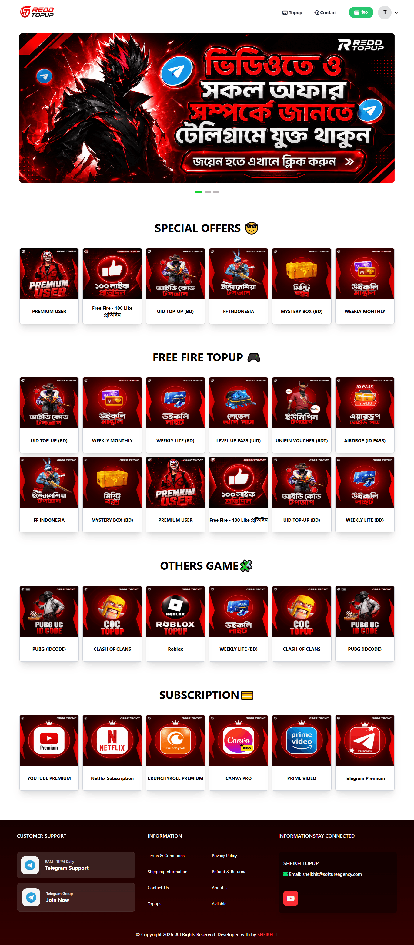 REDD TOPUP – Online Game Topup & Subscription Platform